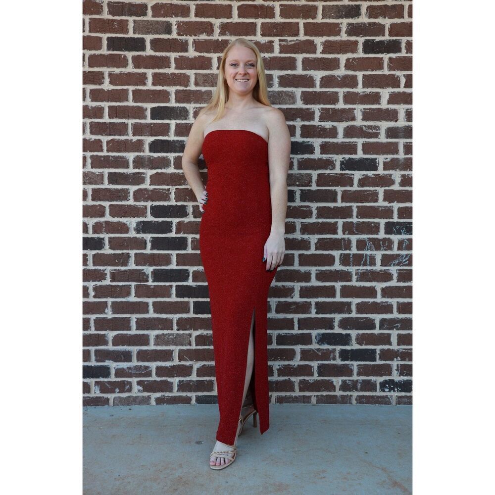 Vintage Charlotte Russe Strapless Glitter Red Maxi Dress Size Medium